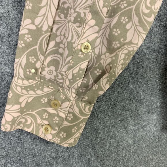 New York & Co Button Up M Top Olive & Pink Pattern Long Sl Pleated Back Career - Picture 9 of 9
